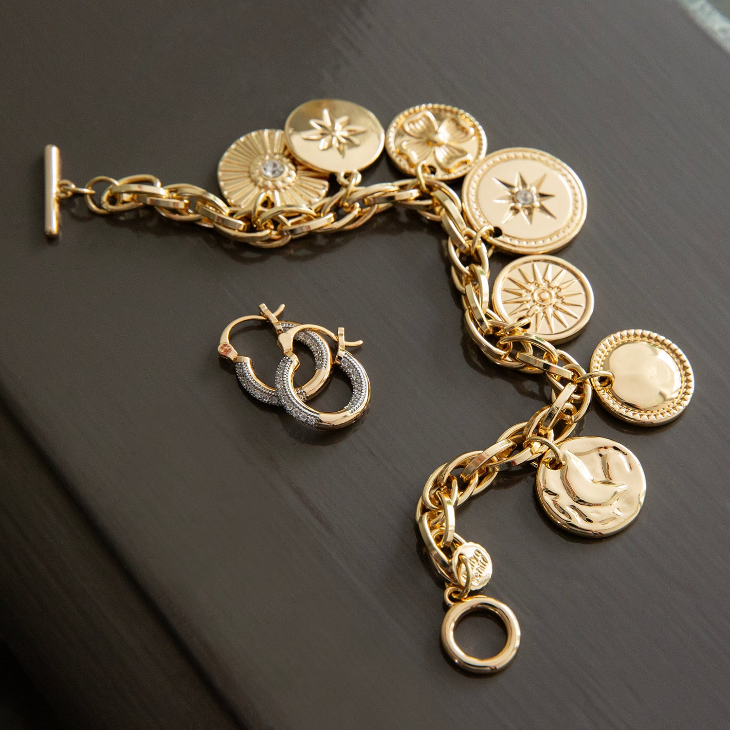 Estella Bartlett | Gold Plated Floral Coin Charm Bracelet